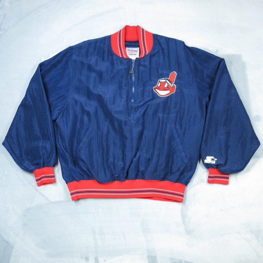Vintage‎ Starter Cleveland Indians Pullover Windbreaker Men XL Blue 1/4 Zip